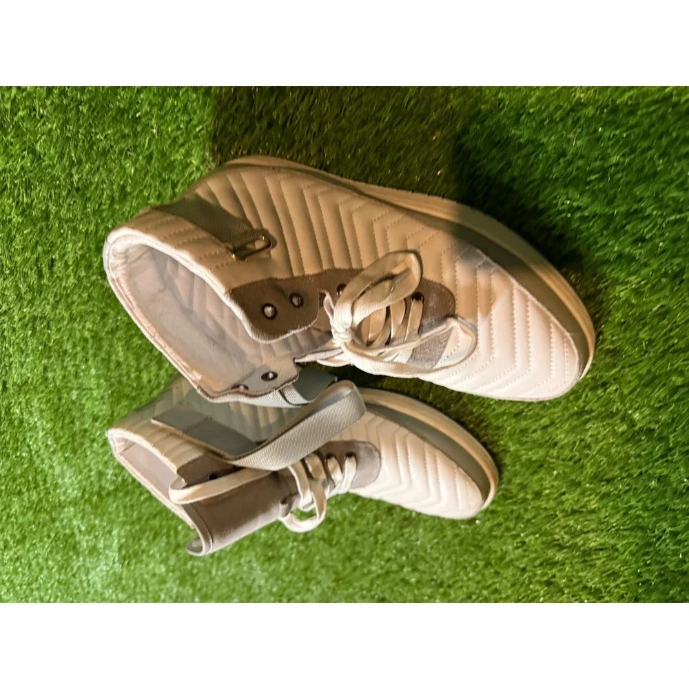 Marc Nolan High Top Quilted Leather Sneakers‎ White Grey Lace Up Mens Size